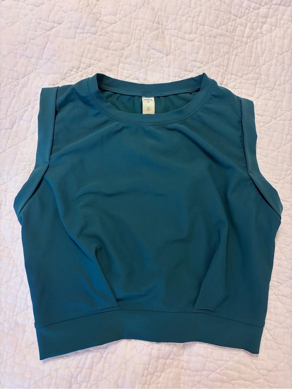 HALARA Teal Ribbed Workout Top Womenโs Small Sleeveless Athletic